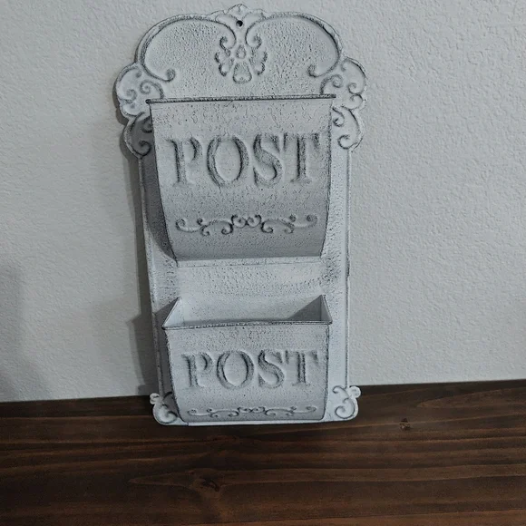 White Vintage Style French Country Mail Slot Wall Planter Decorative Post Box